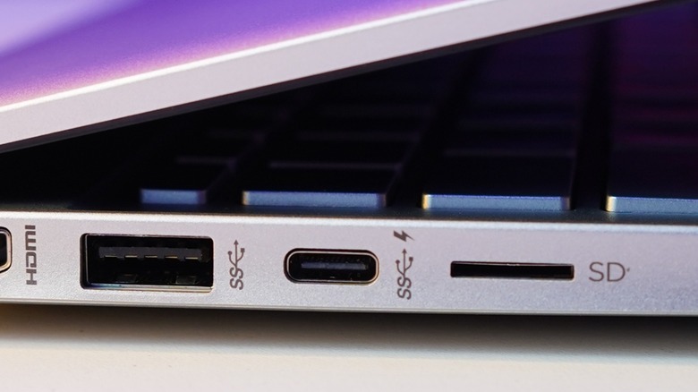 Close up of USB-C power port on laptop.