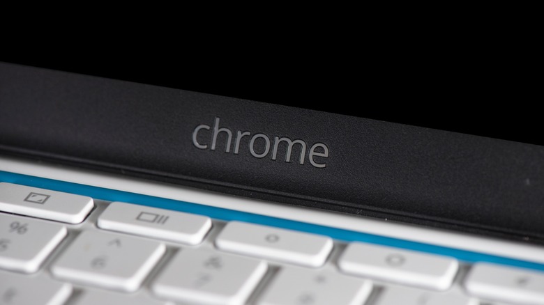 Close up of Chrome logo on Chromebook.