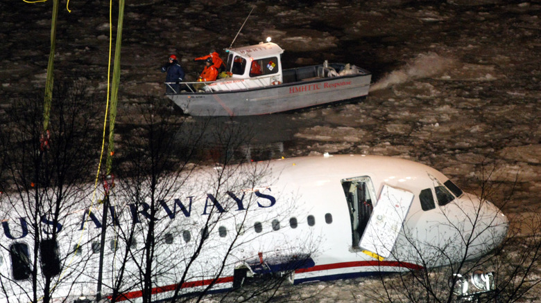 US Airways Flight 1549 after it crashed in the Hudson river