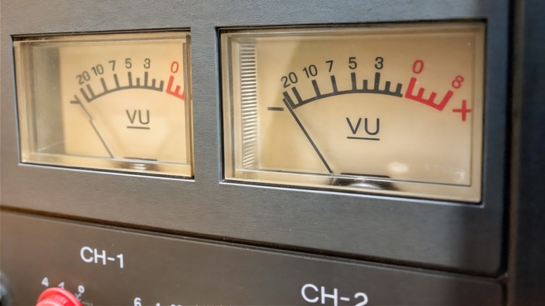 VU meters on what looks like a vintage stereo receiver