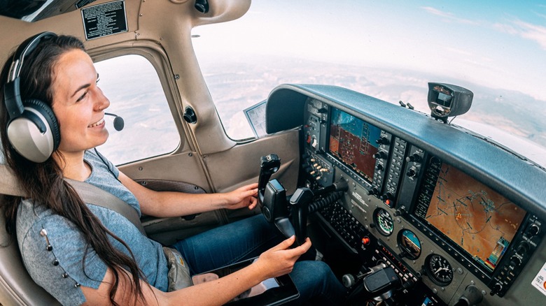 a pilot talking on the radio