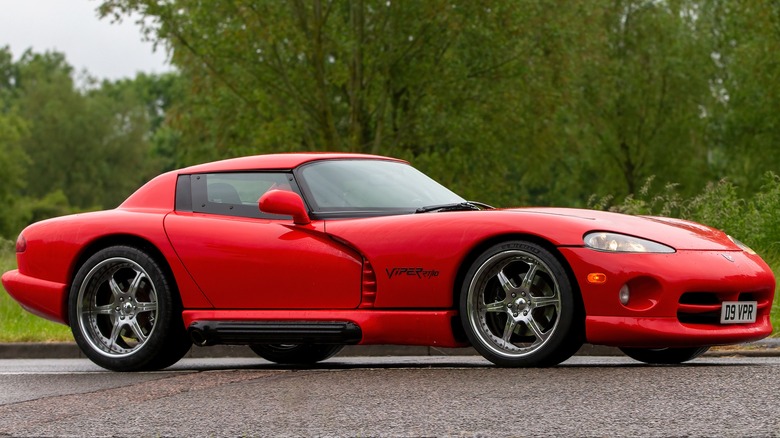 Dodge Viper RT/10 parked on road in rain