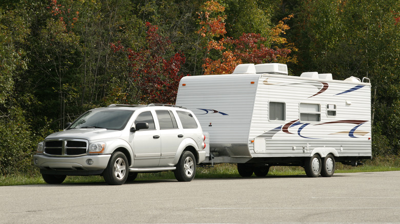 SUV pulling camper