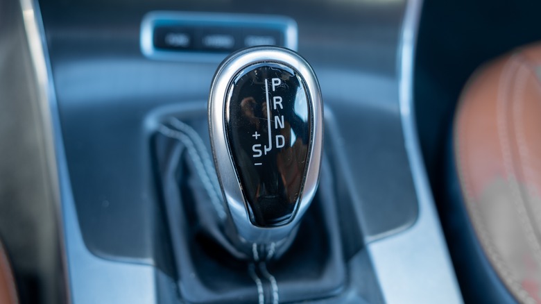 Closeup of car gear shift