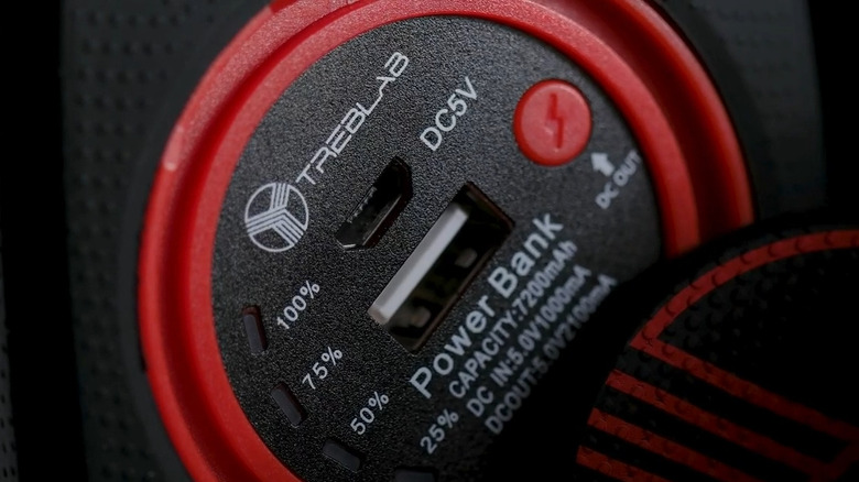 Closeup of USB port on TREBLAB speaker