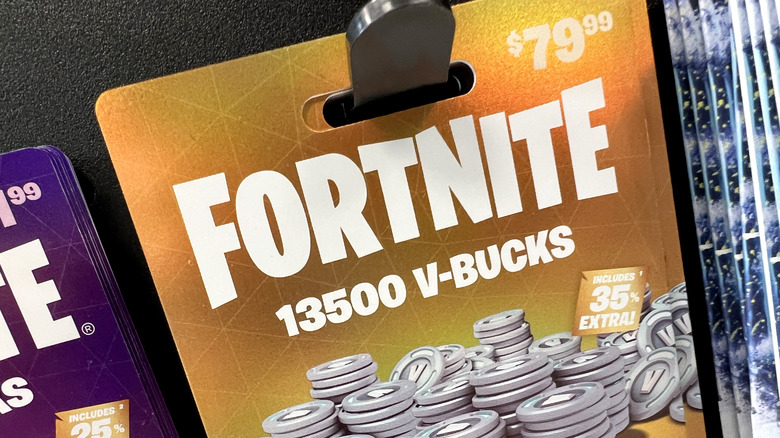 Fortnite V-Bucks are offered for sale at a video game retailer