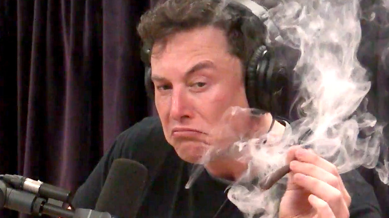 Elon Musk smoking on Joe Rogan's podcast