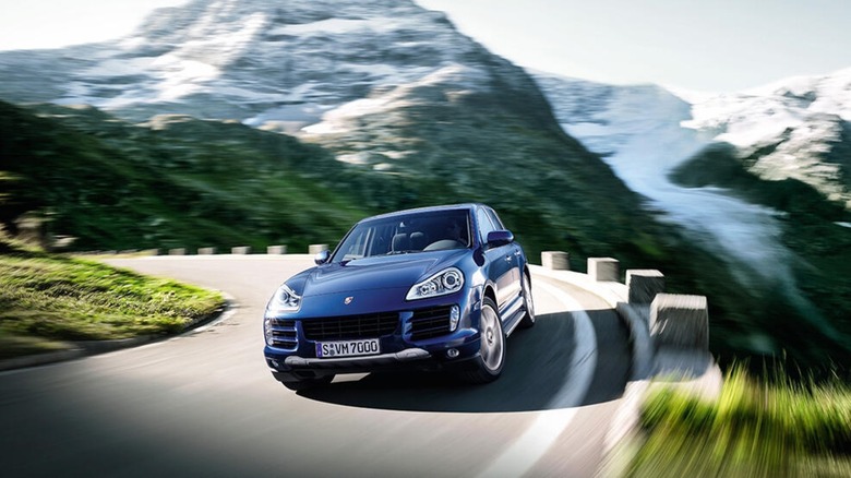 Front action shot of a diesel-powered Porsche Cayenne