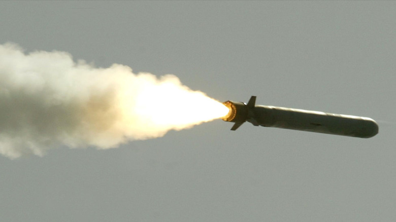 A Tomahawk missile in flight.