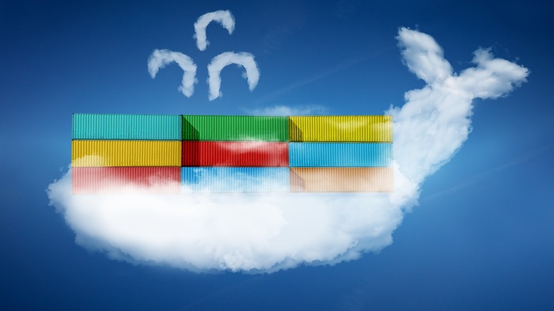 Containers in an illustrated Docker cloud