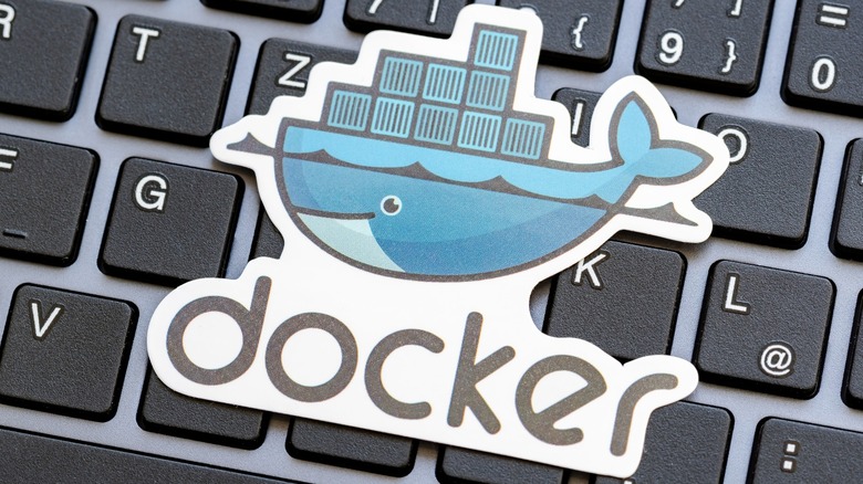 Docker logo on a laptop