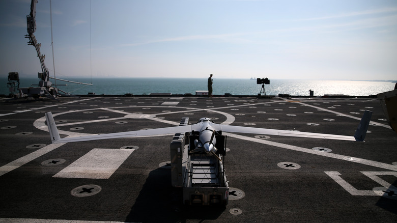 Scan Eagle drone on ship deck