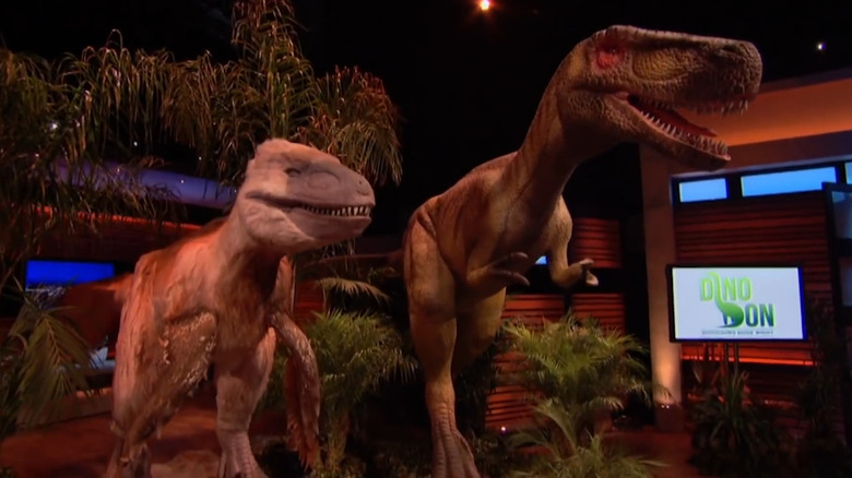 Two dinosaur models on display on Shark Tank