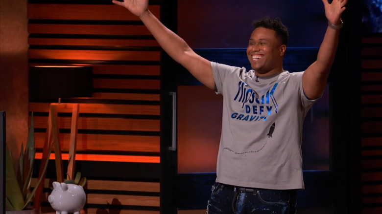 Akeem Shannon celebrates on Shark Tank