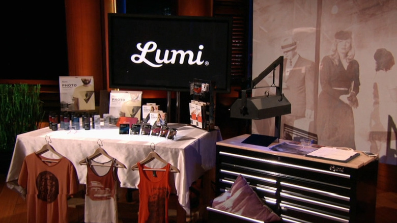 Lumi's Shark Tank presentation, featuring the product's light printing system.