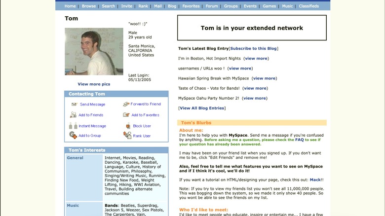 Myspace as it appeared in 2005