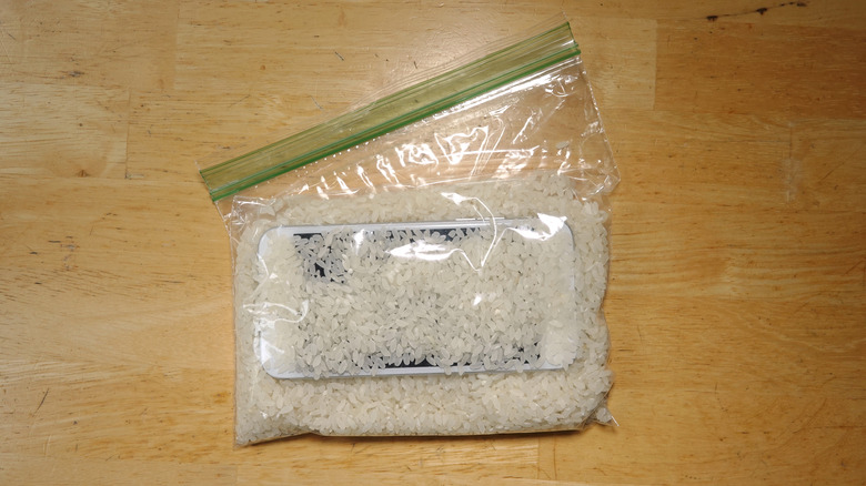 Cell phone in a bag of rice