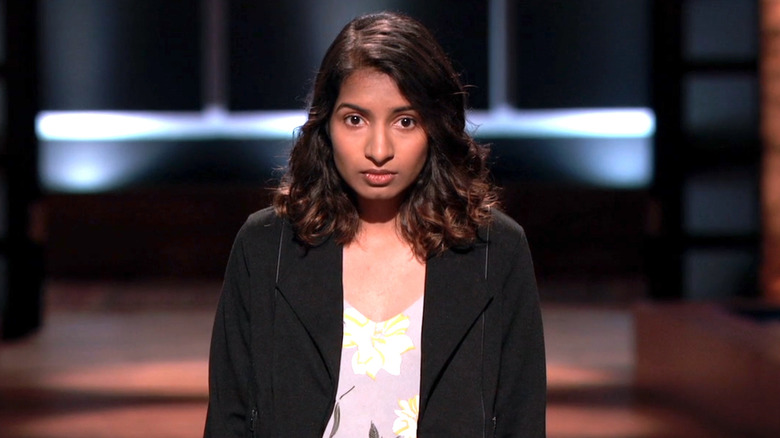 Savy creator looking frustrated with panelists on Shark Tank