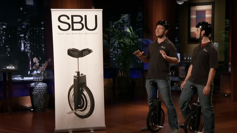 David Martschinske and Daniel Wood pitching SBU unicycle on Shark Tank