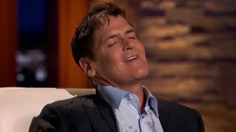 Mark Cuban wet from water thrown at him on "Shark Tank."