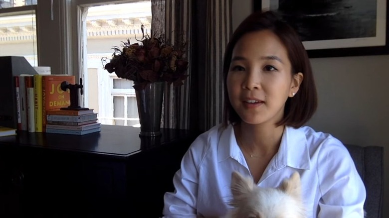 Yunha Kim with her dog during an interview about Simple Habit.