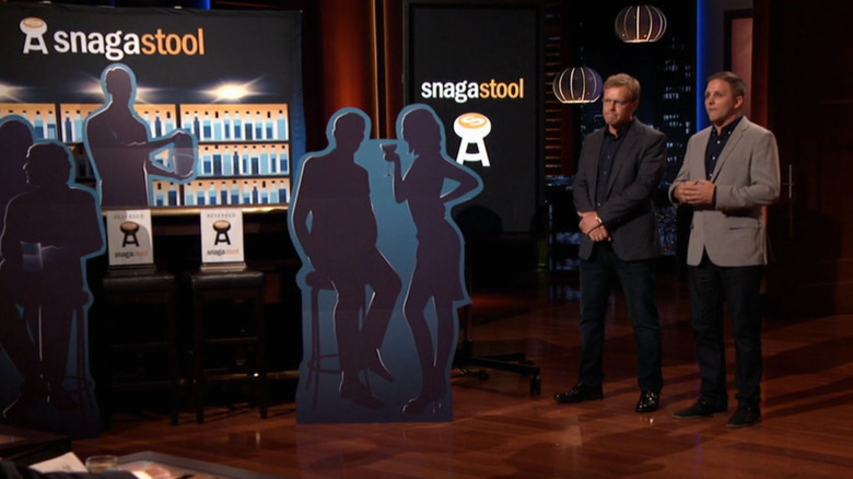 Jamie and Dean presenting SnagaStool app on Shark Tank