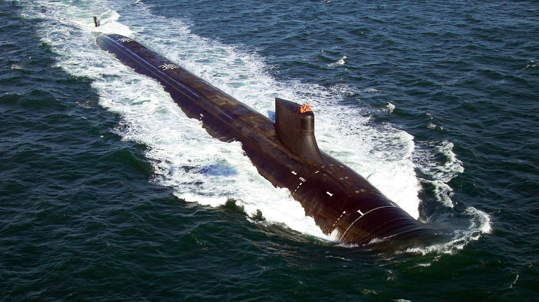 Surfaced submarine sailing