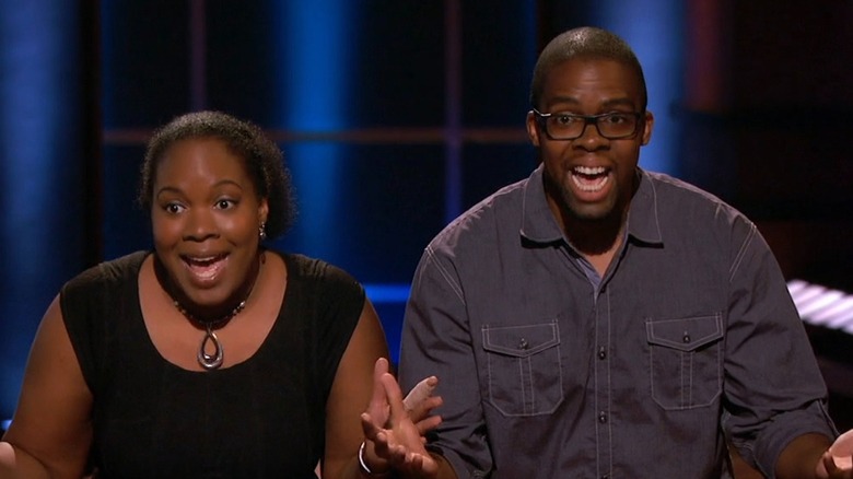 Antonio and Tasha excitedly talking to the sharks