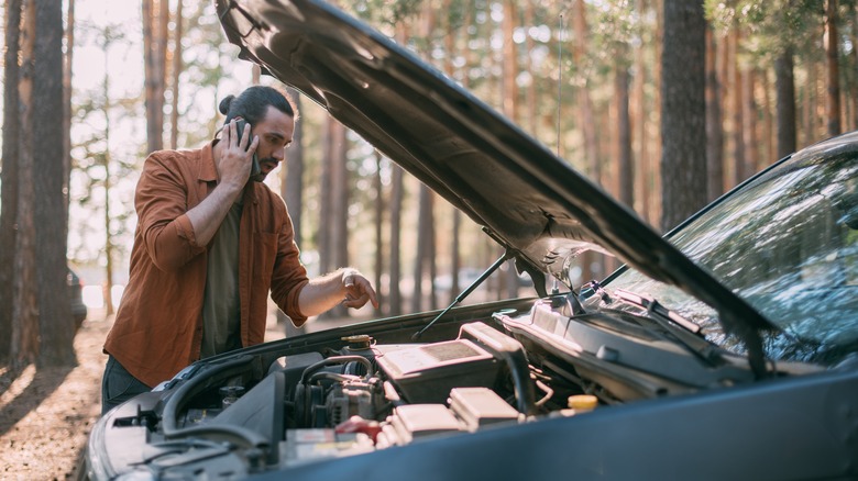 Guy looking under hood of car