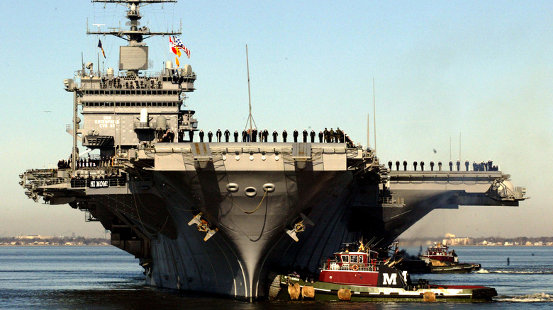 USS Enterprise CVN-65 anchored in bay