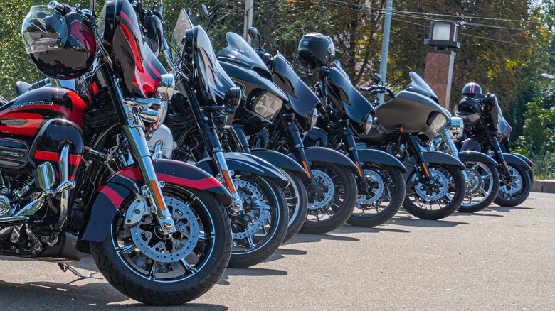 Motorcycles parked alongside each other.