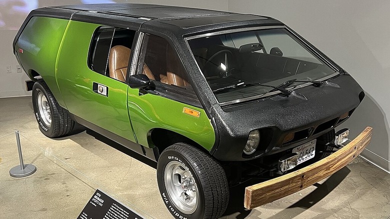 Green Brubaker Box on display at the Petersen Automotive Museum.