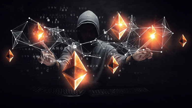 Hacker hacking Ethereum blockchain network