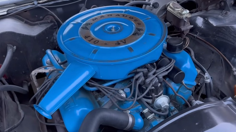 A blue Mercury 410 FE V8 engine.