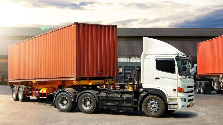 Semi-truck turning in loading bay