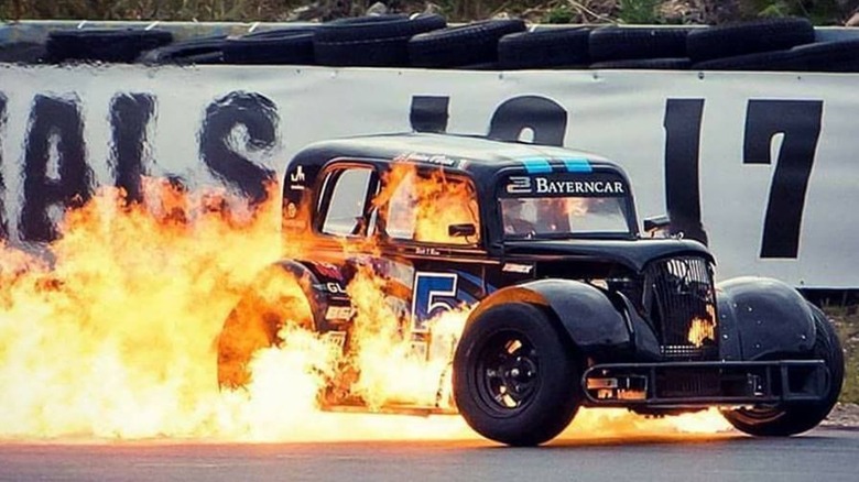 Legend car on fire