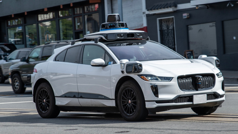 Waymo Self driving car on the streets of San Francisco California.