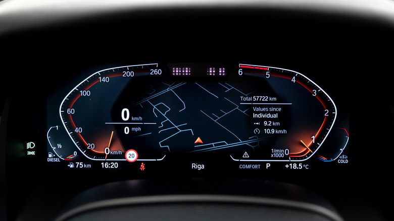 Close up shot of the BMW 840d Xdrive digital cluster display