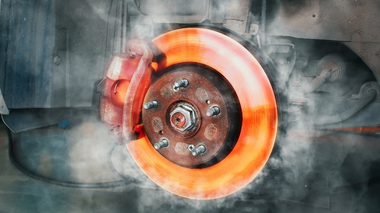 Hot brake rotors smoking