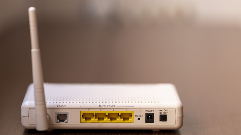 the back of the router in foreground