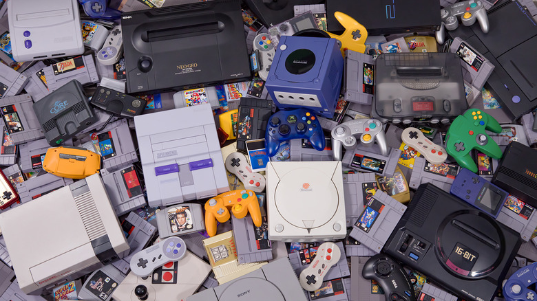 classic game consoles and cartridges