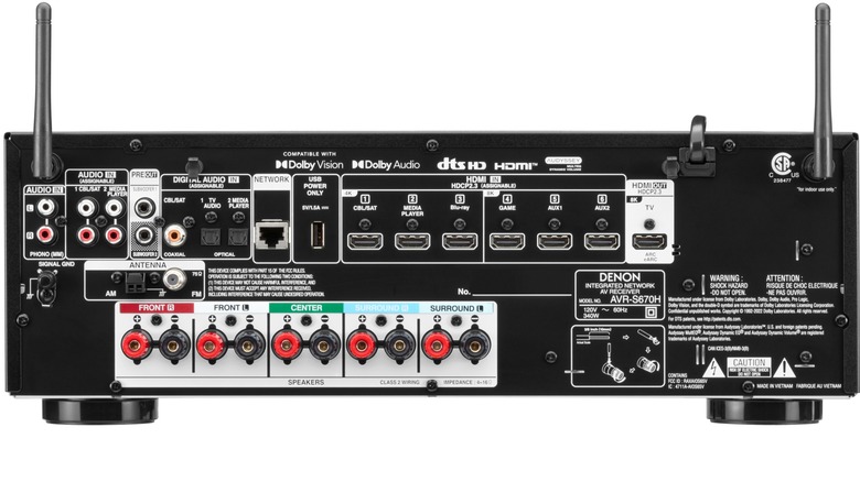 Denon AVR-S670H I/O panel with eARC on the far right