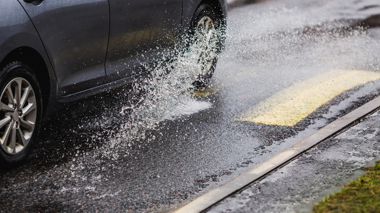 water splash near car tire