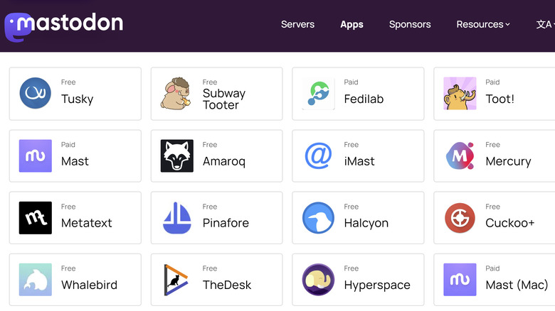Mastodon apps website screenshot