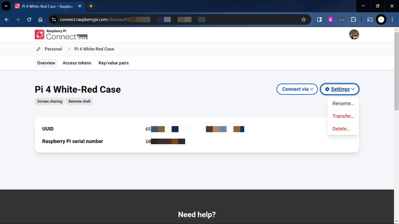 Raspberry Pi Connect dashboard with device management options