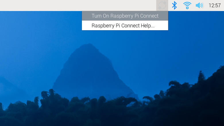 Raspberry Pi OS desktop showing Raspberry Pi Connect drop-down menu