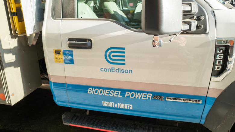 Parked truck powered by biodiesel