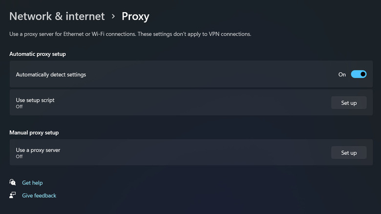 Proxy settings in Windows