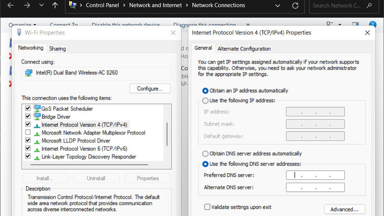 DNS settings in Windows