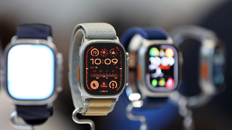 Multiple Apple Watches on display